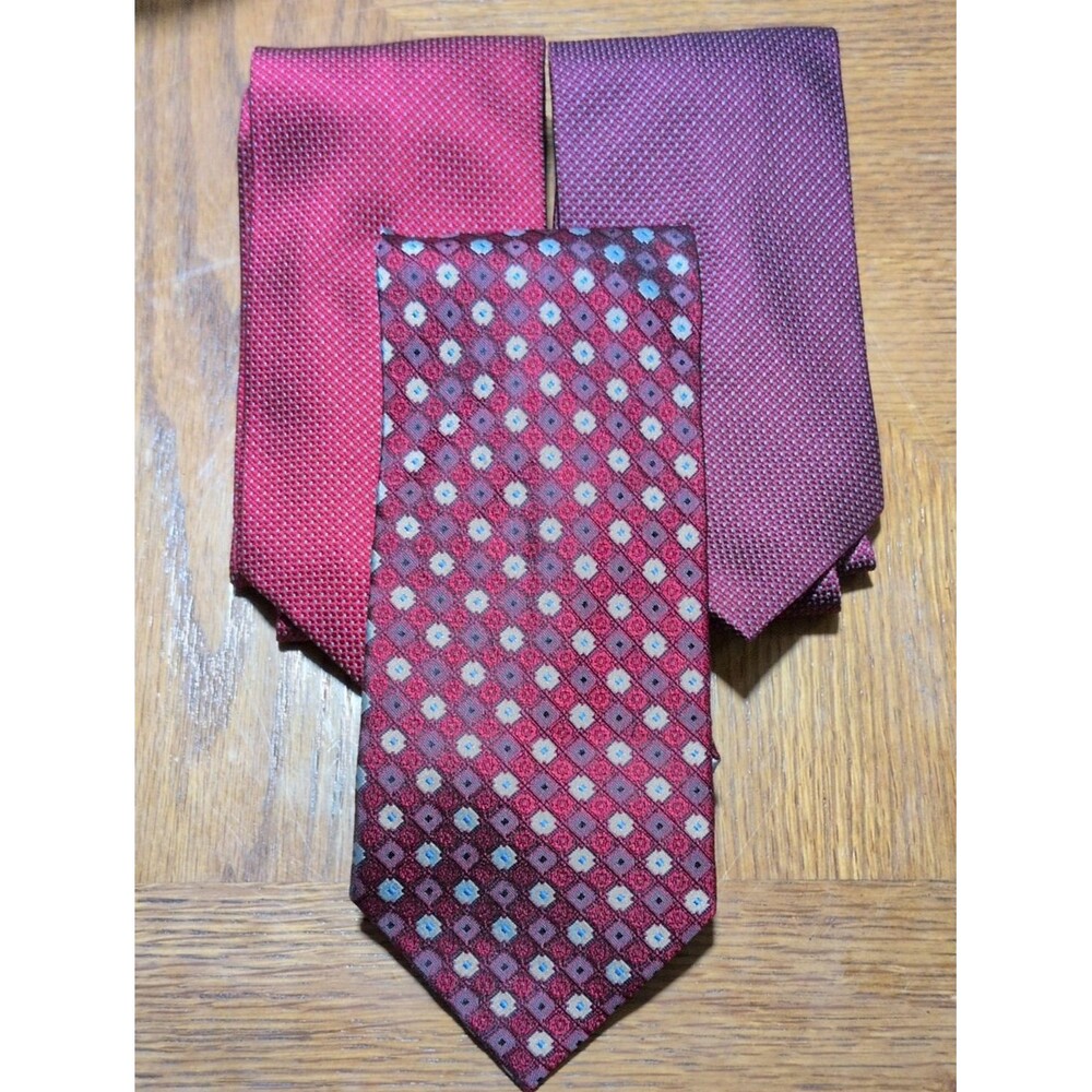 Daniel De Fasson Studio Men's 100% Silk Handmade Set of 3 Red Tone Ties